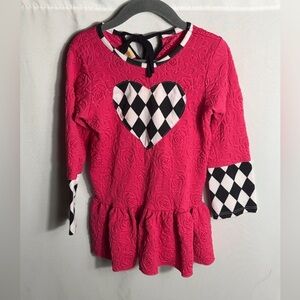 Mia Belle Pink Embossed Heart Harlequin Peplum Dress Girls Size 6Y